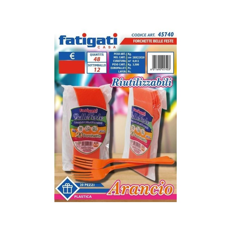 BELLE FESTE FORCHETTE RIUTILIZ.LI ARANCIO 20PZ