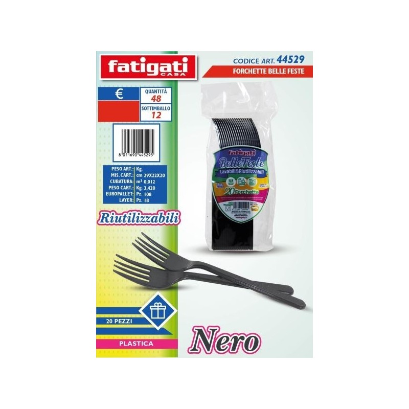 BELLE FESTE FORCHETTE RIUTILIZ.LI NERO 20PZ