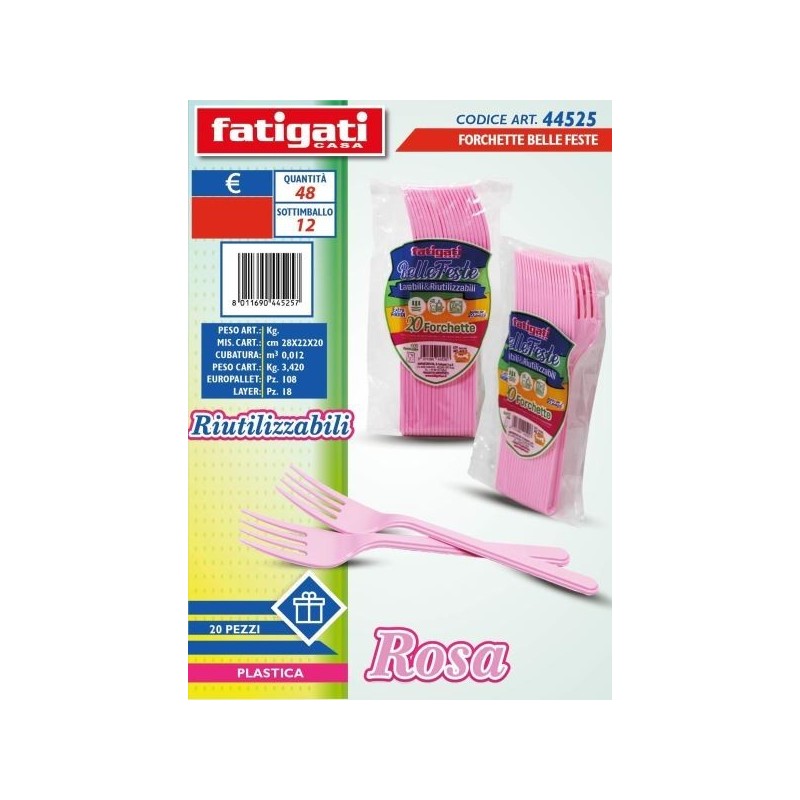BELLE FESTE FORCHETTE RIUTILIZ.LI ROSA 20PZ