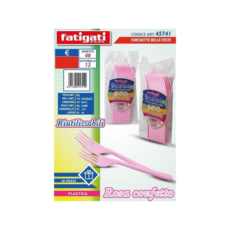 BELLE FESTE FORCHETTE RIUTILIZ.LI ROSA CONFETTO 20PZ