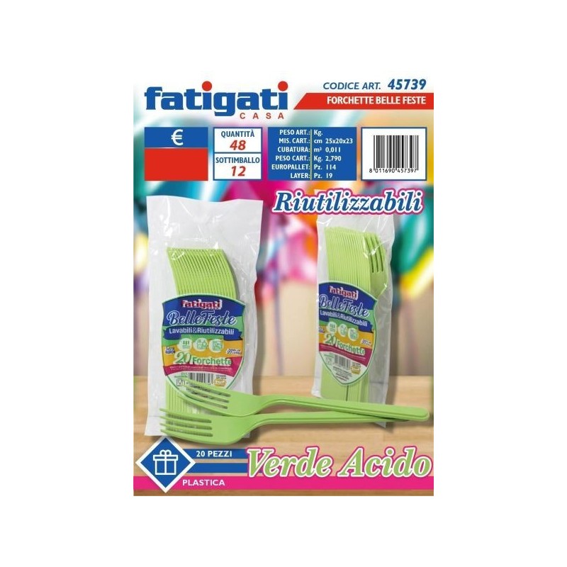 BELLE FESTE FORCHETTE RIUTILIZ.LI VERDE ACIDO 20PZ
