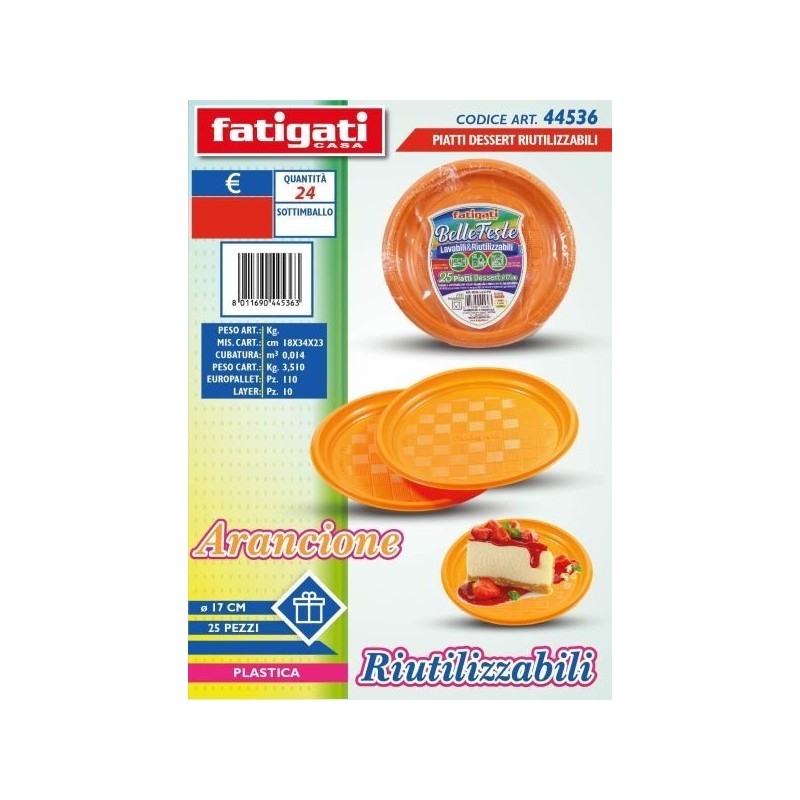 BELLE FESTE PIATTI DESSERT RIUTILIZ. ARANCIO 25PZ