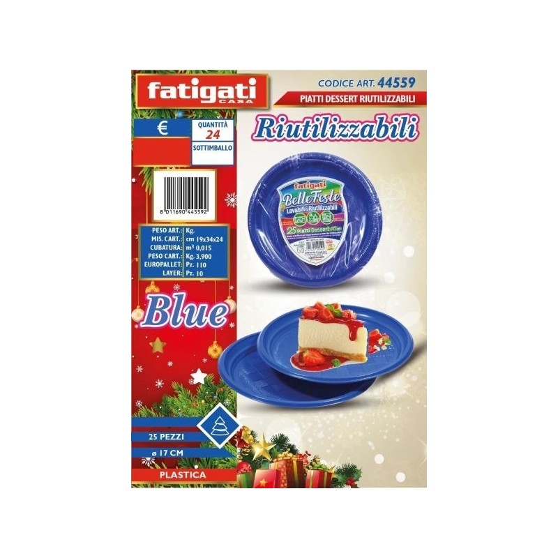 BELLE FESTE PIATTI DESSERT RIUTILIZ. BLUE 25PZ