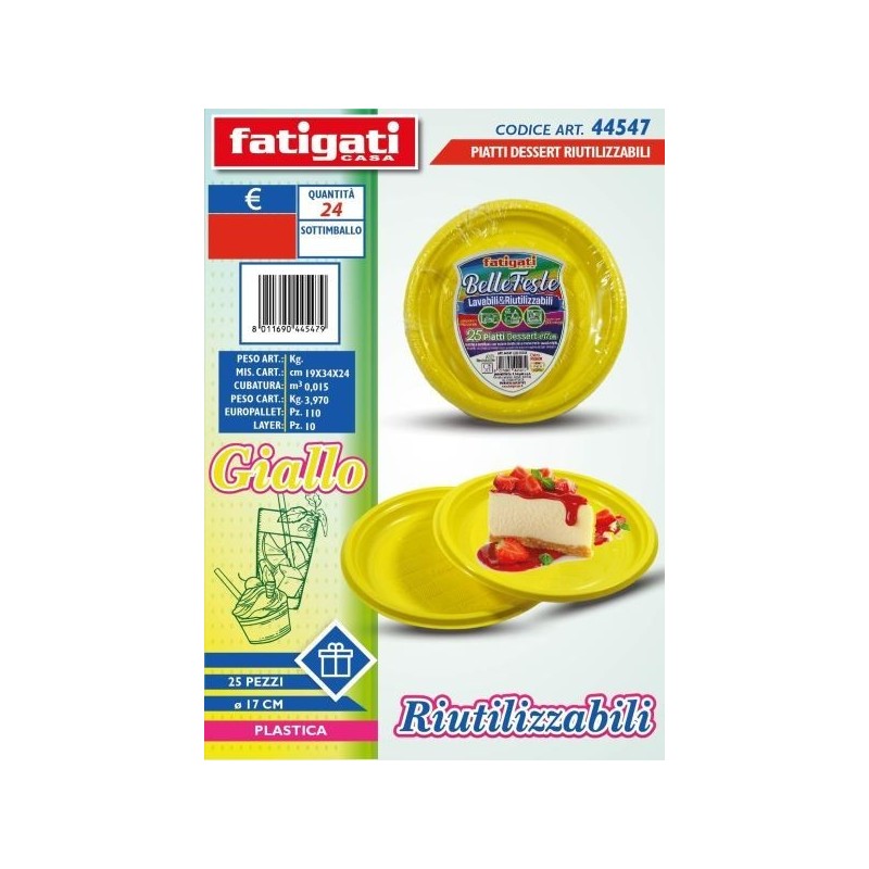 BELLE FESTE PIATTI DESSERT RIUTILIZ. GIALLO 25PZ