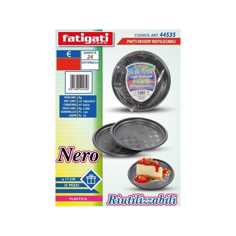 BELLE FESTE PIATTI DESSERT RIUTILIZ. NERO 25PZ