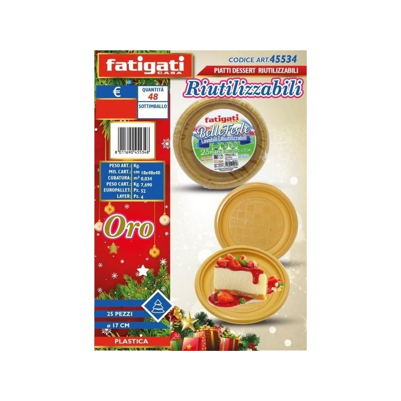 BELLE FESTE PIATTI DESSERT RIUTILIZ. ORO 25PZ