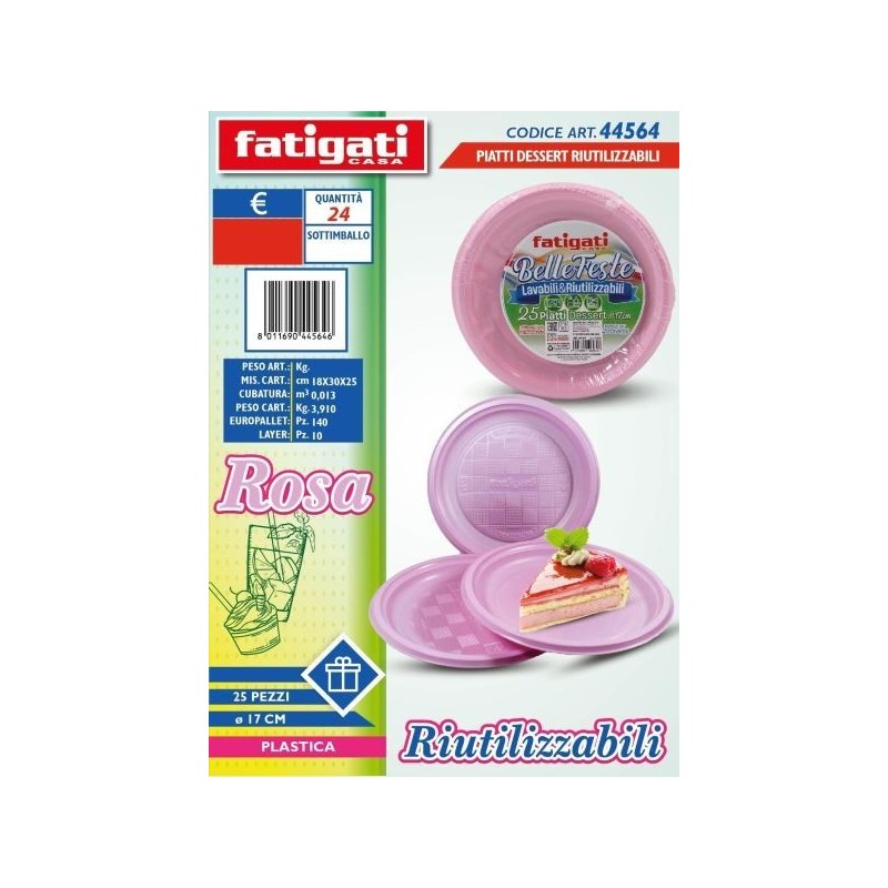 BELLE FESTE PIATTI DESSERT RIUTILIZ. ROSA 25PZ