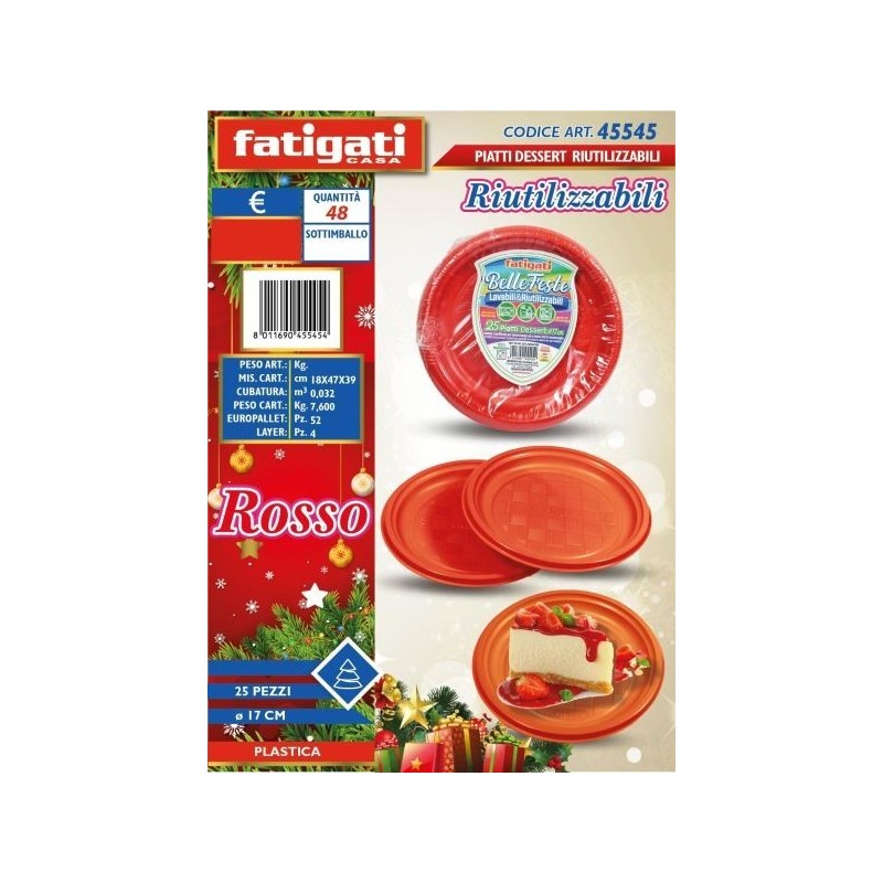 BELLE FESTE PIATTI DESSERT RIUTILIZ. ROSSO 25PZ