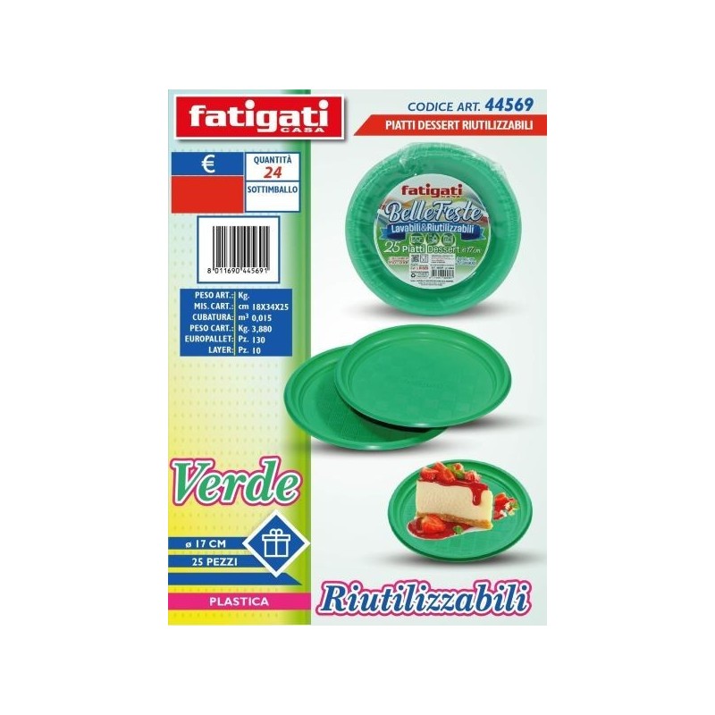 BELLE FESTE PIATTI DESSERT RIUTILIZ. VERDE 25PZ