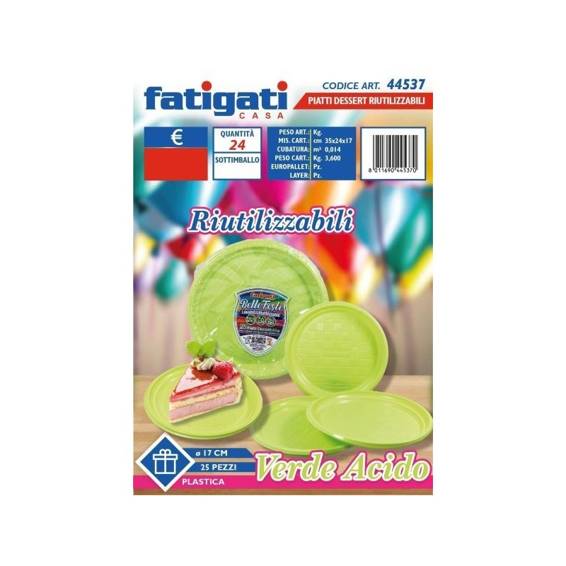 BELLE FESTE PIATTI DESSERT RIUTILIZ. VERDE ACIDO 25PZ