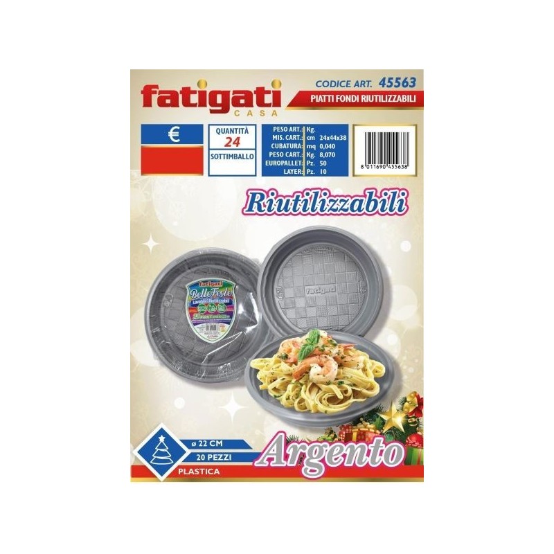 BELLE FESTE PIATTI FONDI RIUTILIZ. ARGENTO 22CM 20PZ