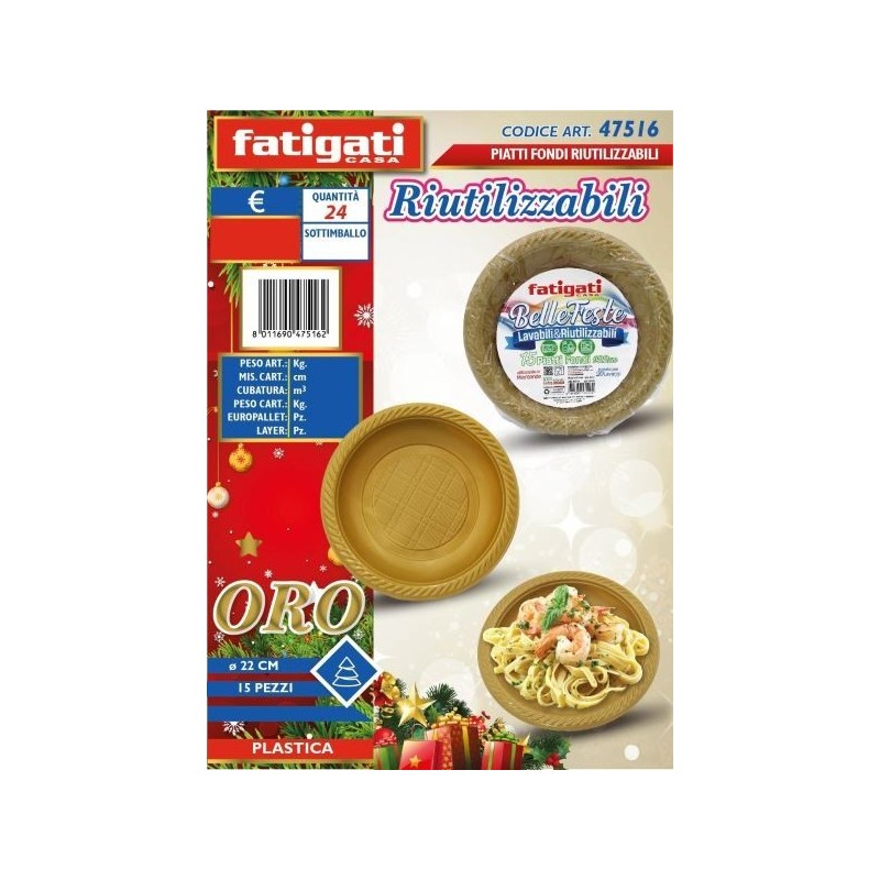 BELLE FESTE PIATTI FONDI RIUTILIZ. ORO 22CM 15PZ