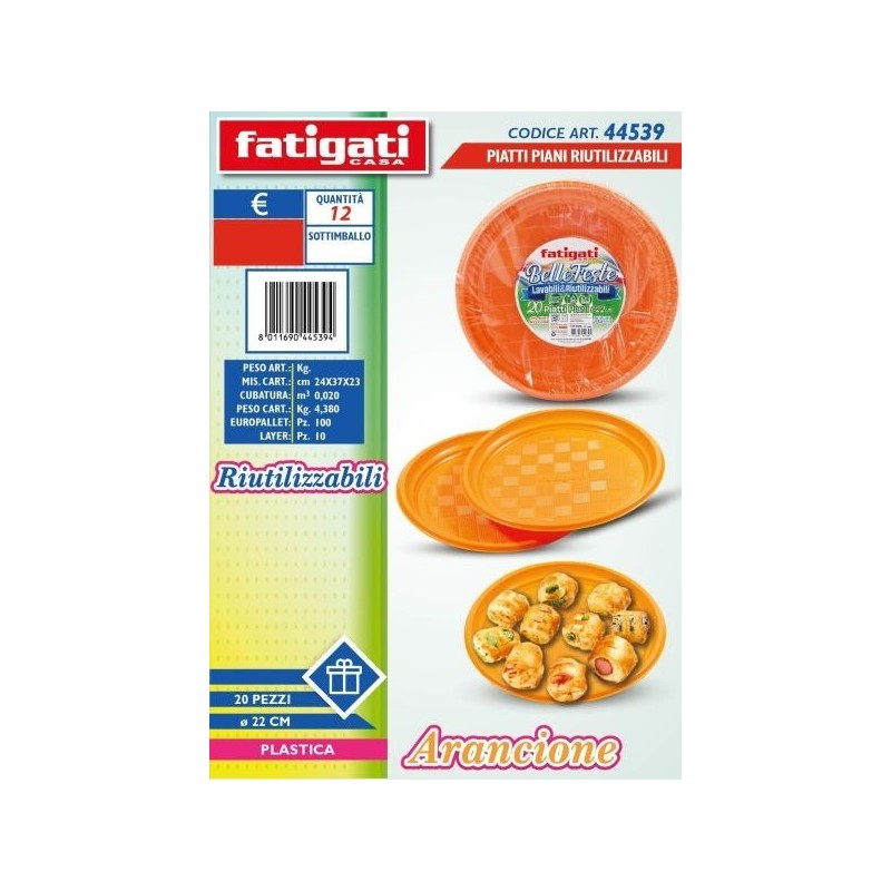 BELLE FESTE PIATTI PIANI RIUTILIZ. ARANCIONE 20PZ