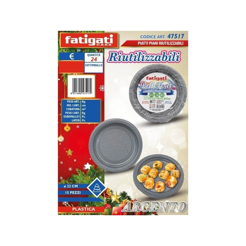BELLE FESTE PIATTI PIANI RIUTILIZ. ARGENTO 22CM 15PZ