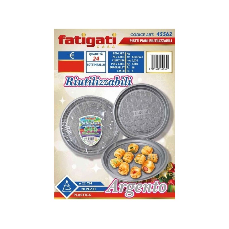 BELLE FESTE PIATTI PIANI RIUTILIZ. ARGENTO 22CM 20PZ
