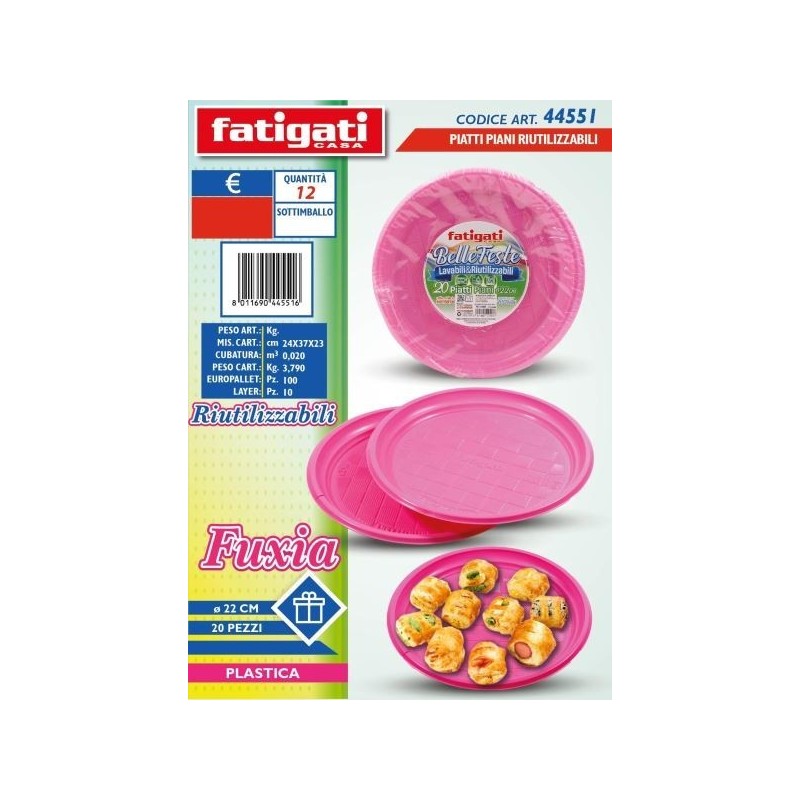BELLE FESTE PIATTI PIANI RIUTILIZ. FUCSIA 20PZ
