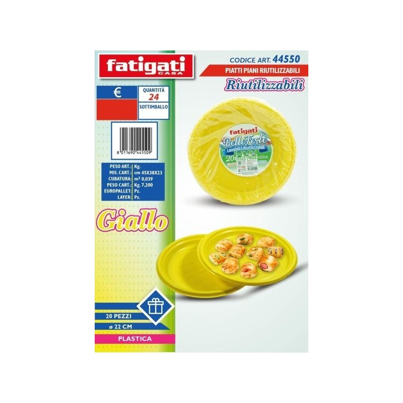 BELLE FESTE PIATTI PIANI RIUTILIZ. GIALLO 20PZ