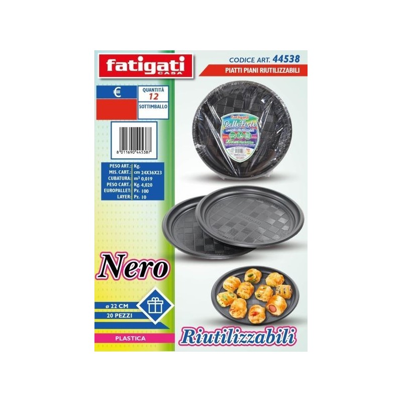 BELLE FESTE PIATTI PIANI RIUTILIZ. NERO 20PZ