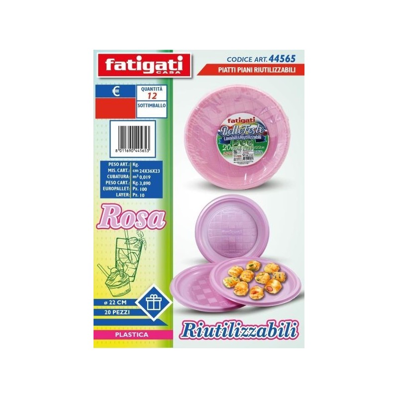 BELLE FESTE PIATTI PIANI RIUTILIZ. ROSA 20PZ