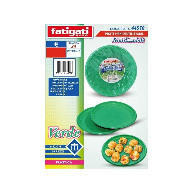 BELLE FESTE PIATTI PIANI RIUTILIZ. VERDE 20PZ