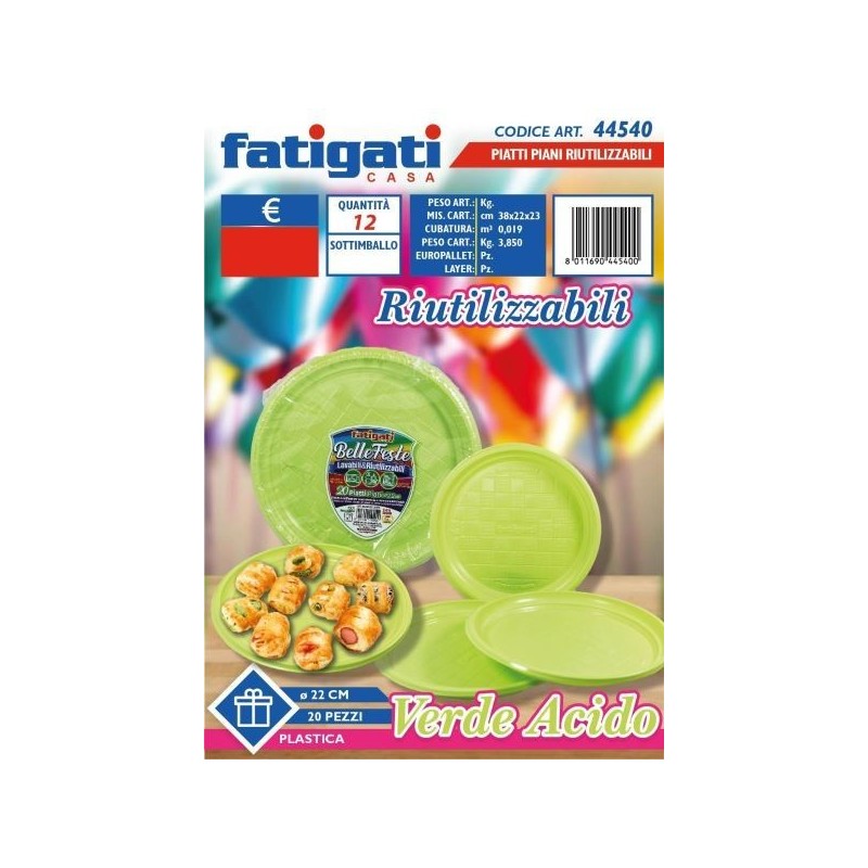 BELLE FESTE PIATTI PIANI RIUTILIZ. VERDE ACIDO 20PZ