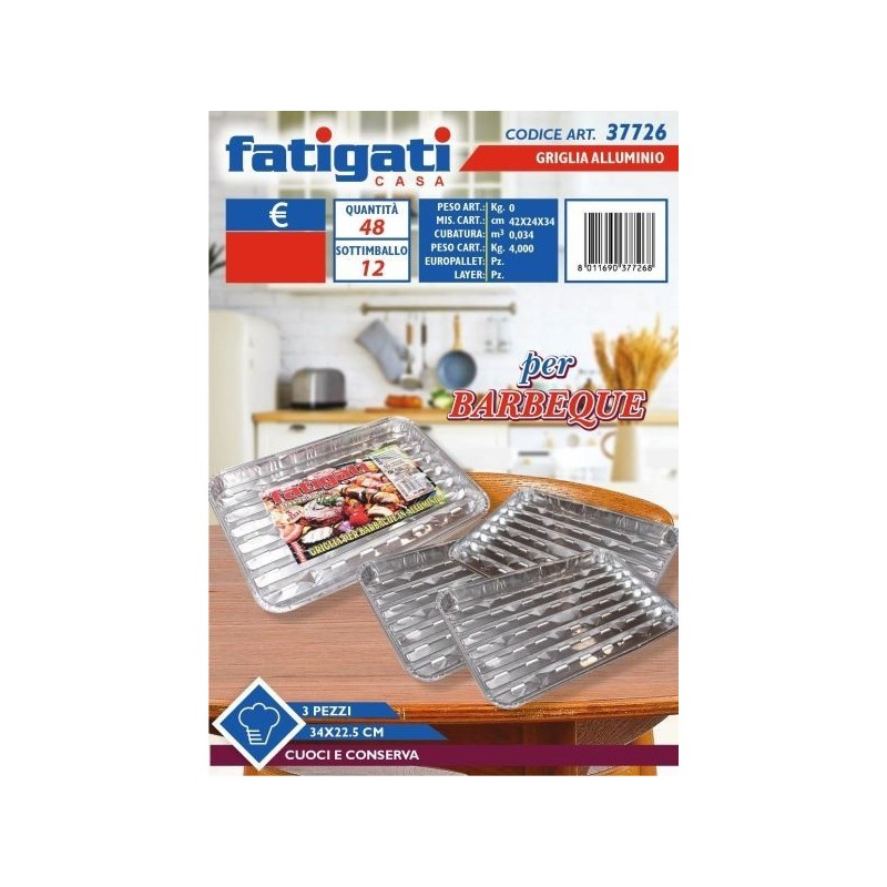 GRIGLIA PER BBQ ALLUMINIO 3 PZ 34X22,5 CM