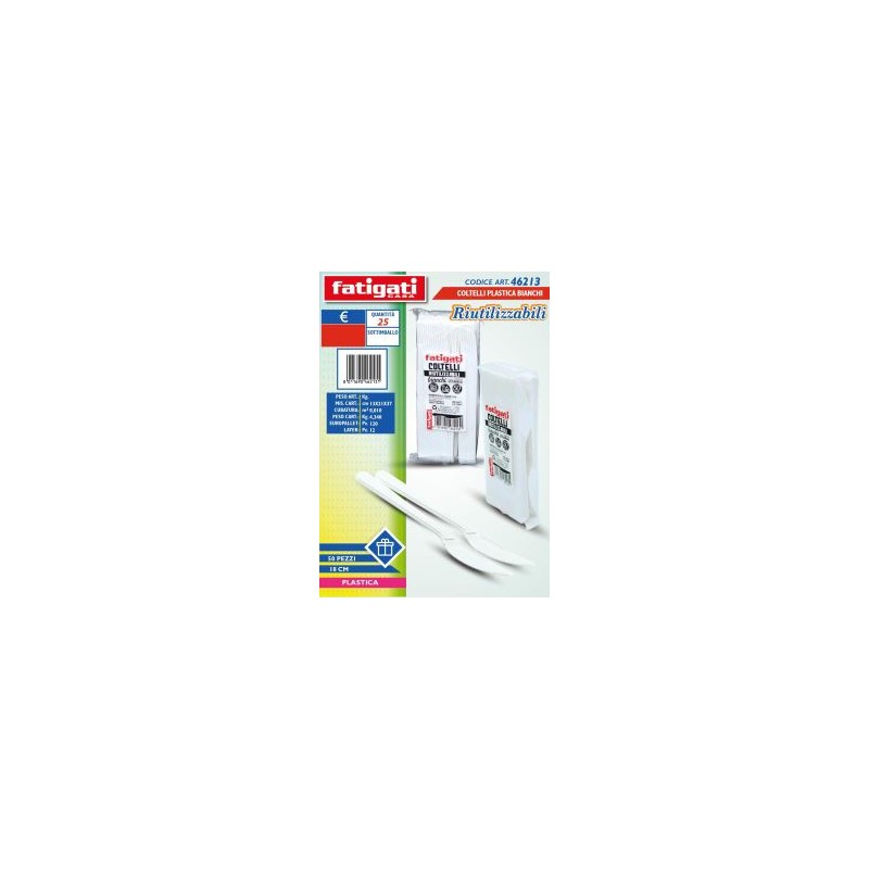 COLTELLI PLASTICA BIANCHI RIUTILIZZABILI 50PZ