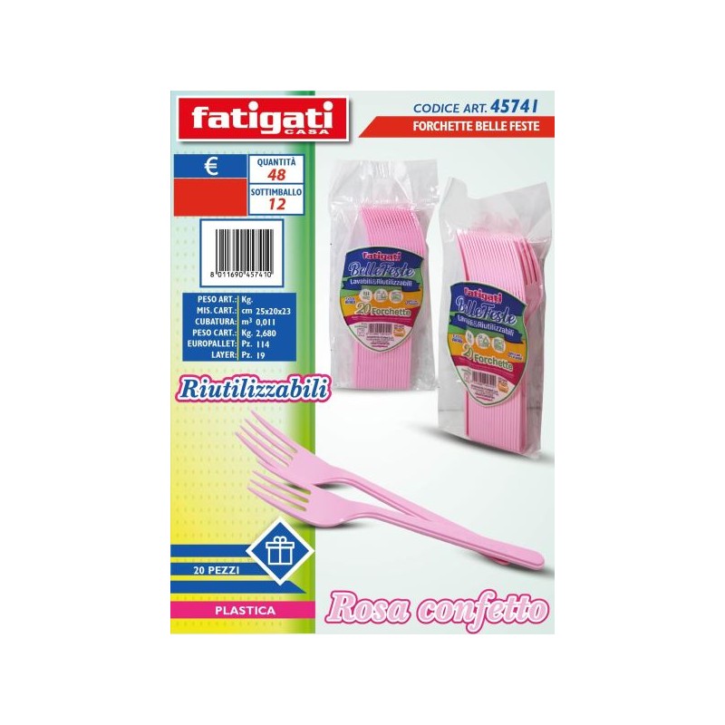 BELLE FESTE FORCHETTE RIUTILIZ.LI ROSA CONFETTO 20PZ
