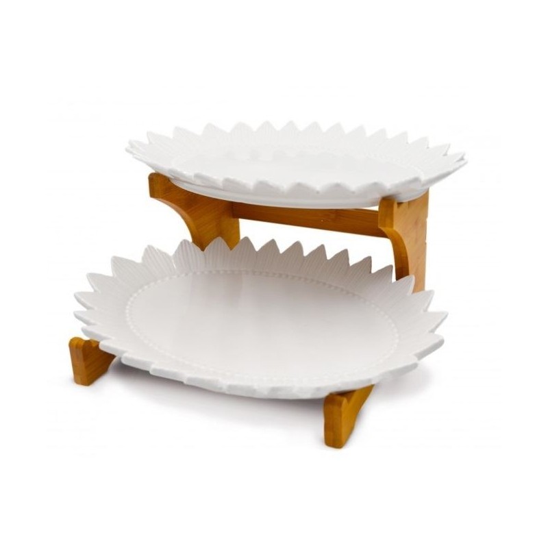 PIATTO CERAMICA 2 OVALI 30cm+ SUPPORTO LEGNO 16273 SUD