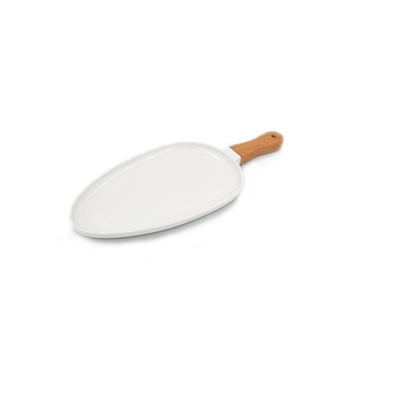 PIATTO CERAMICA MANICO LEGNO BIANCO 26cm 4201 SUD