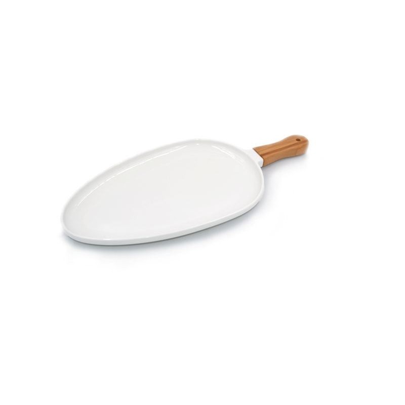 PIATTO CERAMICA MANICO LEGNO BIANCO 30cm SUD