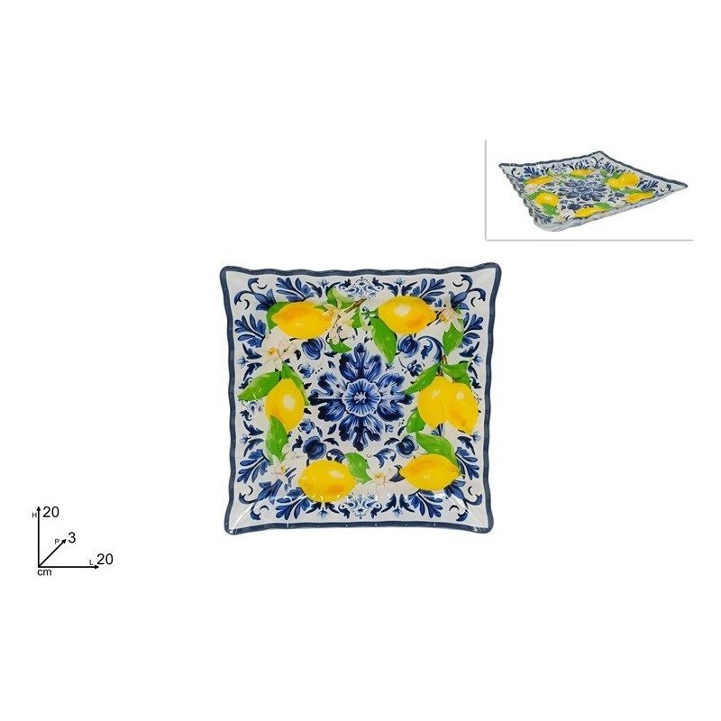 PIATTO VETRO OPALE DEC. MAIOLICA LIMONI 20x20cm 675526 DS