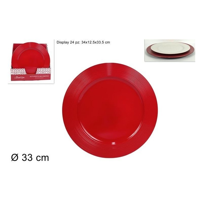 SOTTOPIATTO PP ROSSO B/RIGATO 33cm DS