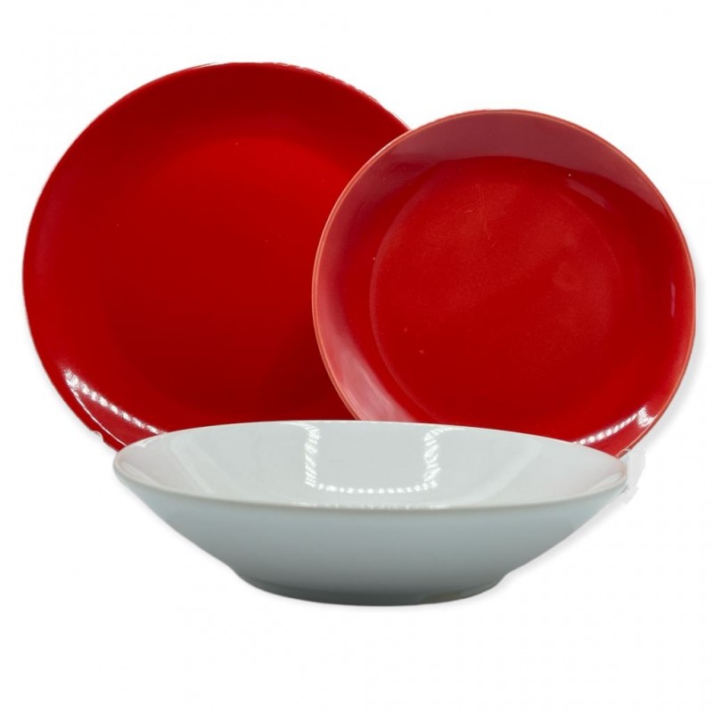 SERVIZIO PIATTO CERAMICA 18pz MISTI ROSSI e BIANCHI 2345 FT