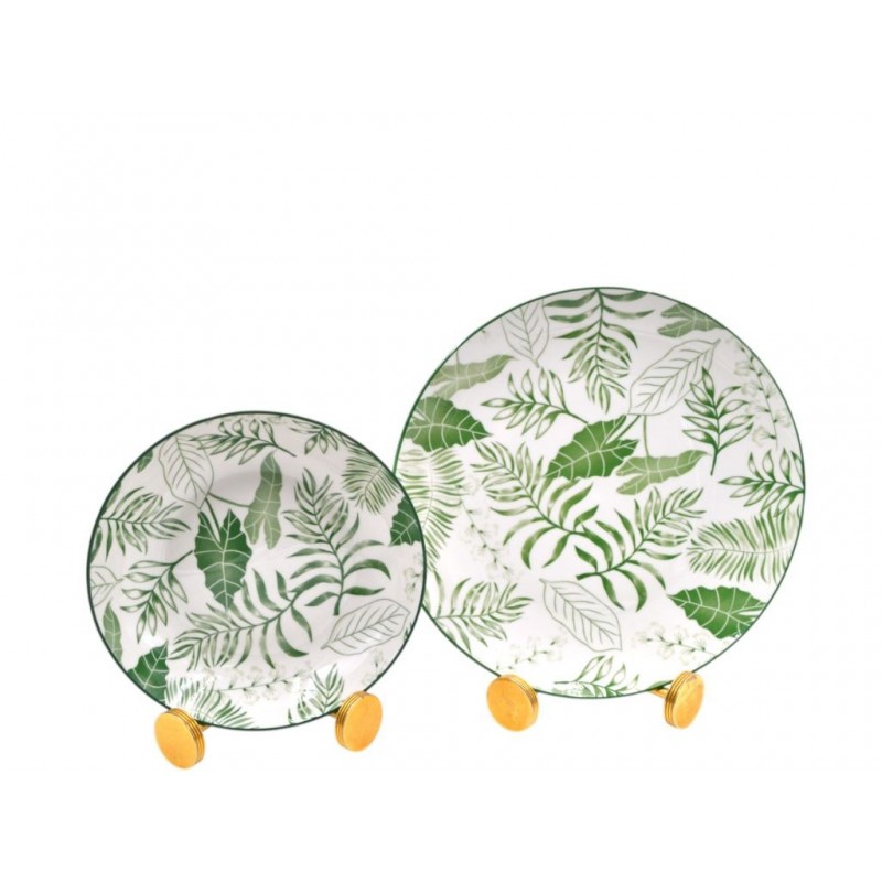 SERVIZIO PIATTO CERAMICA 12pz FOGLIE e BORDO VERDE 1207 SUD
