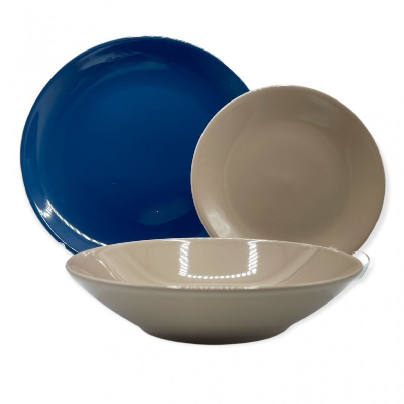 SERVIZIO PIATTO CERAMICA 18pz MISTI TORTORA e GRIGIO 4827 FT