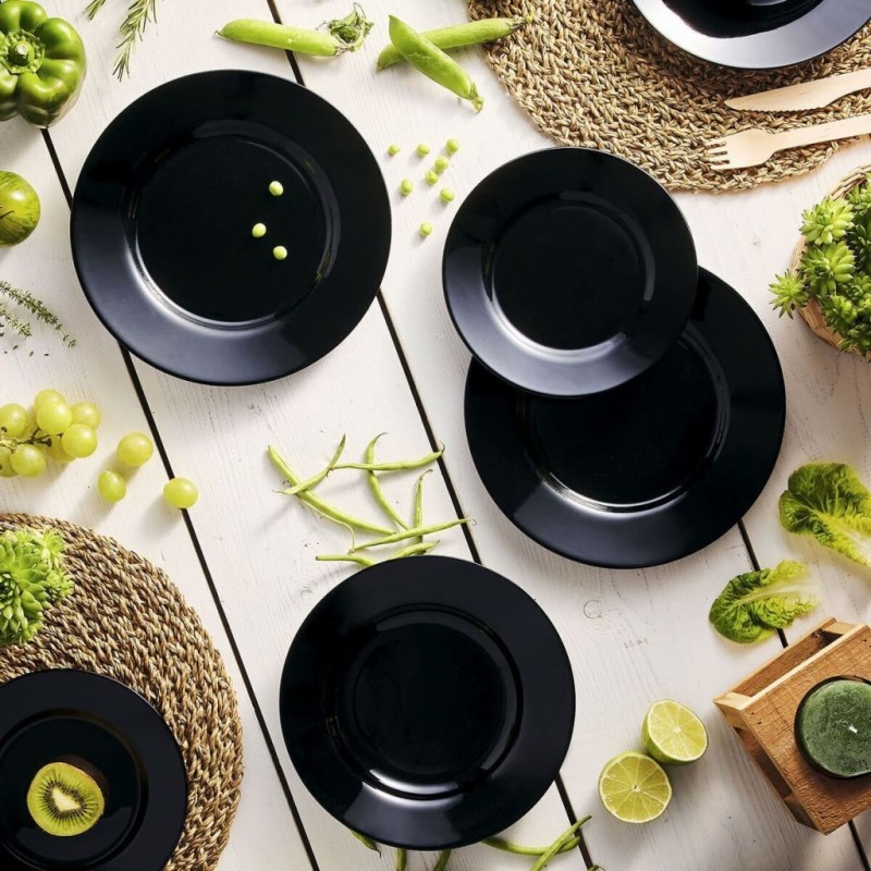 SERVIZIO PIATTO VETRO OPALE 18pz PLUMI BLACK NERO LUMINARC