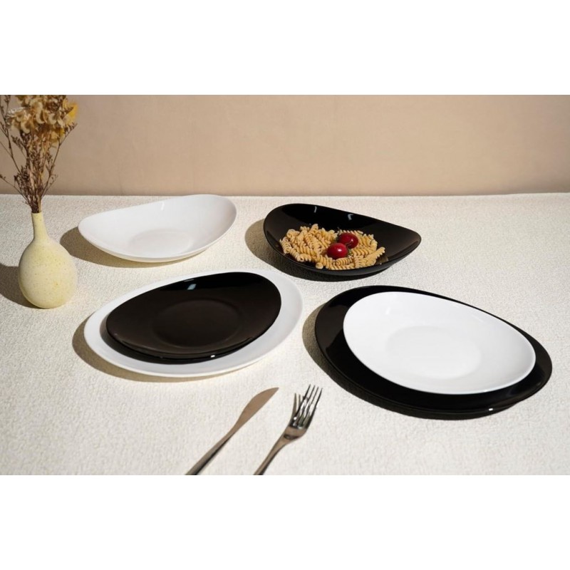 SERVIZIO PIATTO VETRO OPALE 18pz HOME LUCE/OMBRA BIANCO/NERO