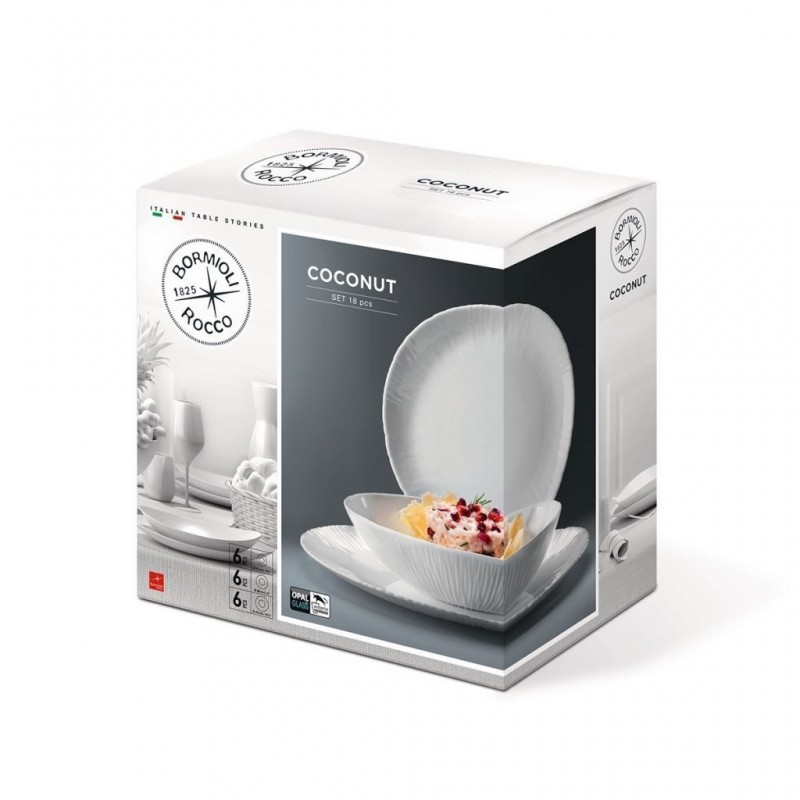 SERVIZIO PIATTO VETRO OPALE 18 pz COCONUT BIANCO BORMIOLI