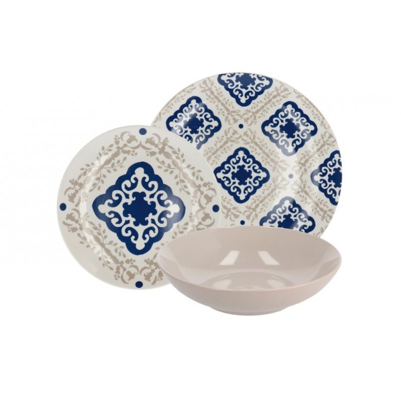 SERVIZIO PIATTO CERAMICA 18pz COLORATI TORTORA e BLU AD