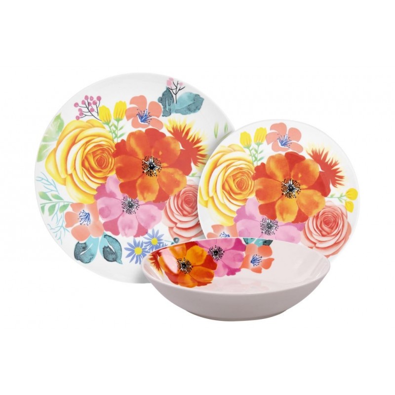 SERVIZIO PIATTO PORCELLANA 18pz FLORES FIORATO 47797 DC