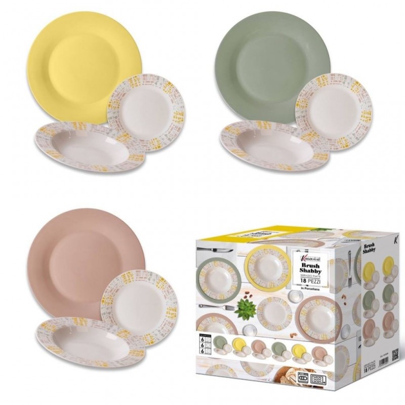 SERVIZIO PIATTO CERAMICA 18pz BRUSH SHABBY 1643556 KAS