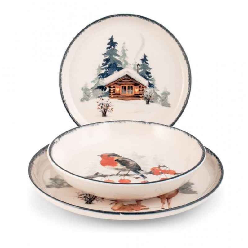 SERVIZIO PIATTO CERAMICA 18pz NORDIC FROSTY 54000 H.& H