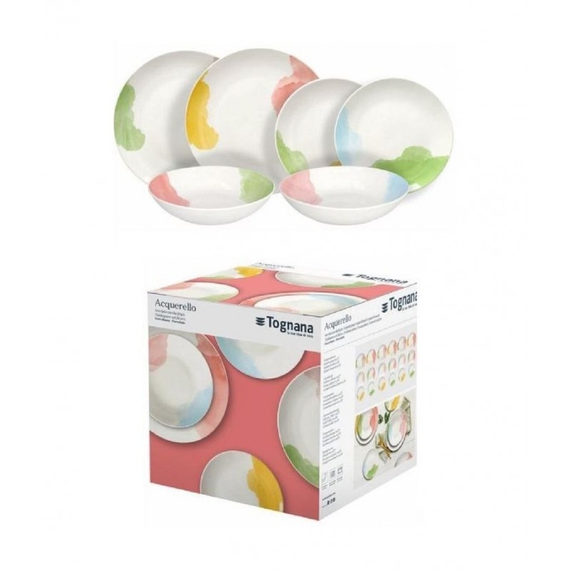 SERVIZIO PIATTO CERAMICA 18pz ACQUERELLO MADISON TOGNANA