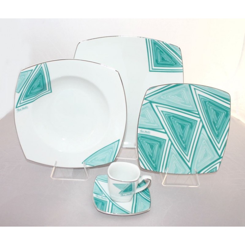 SERVIZIO PIATTO PORCELLANA 31pz MIRE ACQUAMARINE+CAFFE' RENE' MARTIN