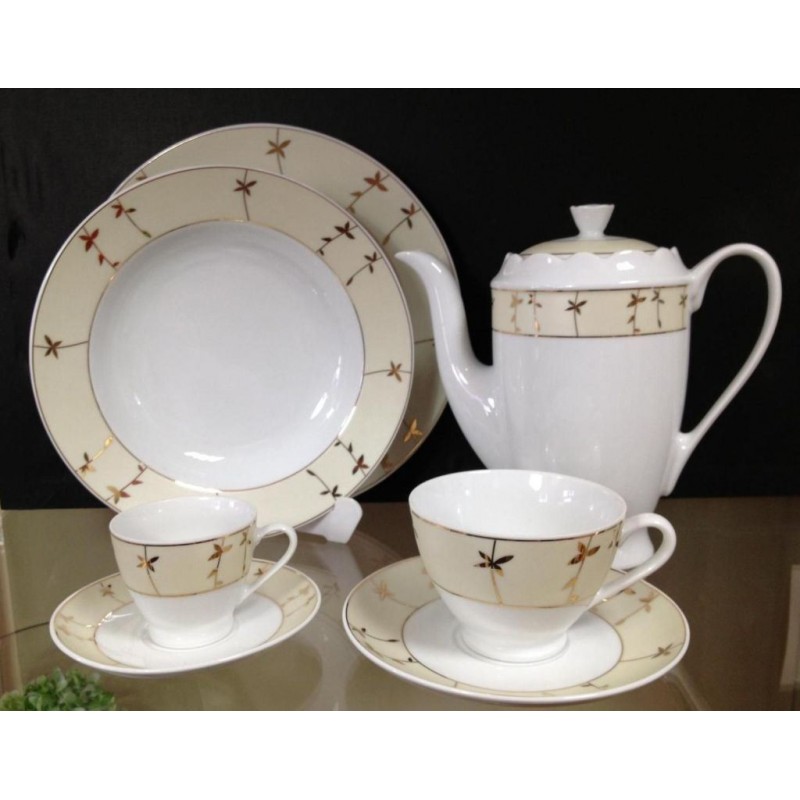 SERVIZIO PIATTO PORCELLANA 99pz FLOWER GOLD 78202 COMPLETO di THE e CAFFE' DANIELE