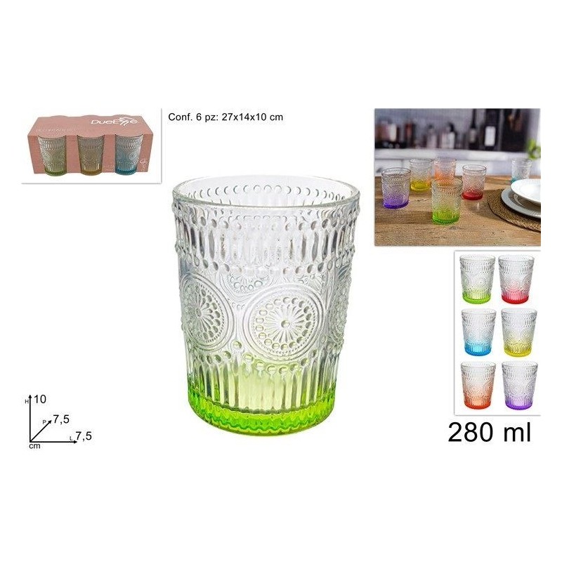 BICCHIERE FONDO COLORATO A/6 ASS. 280ml 55085 DS