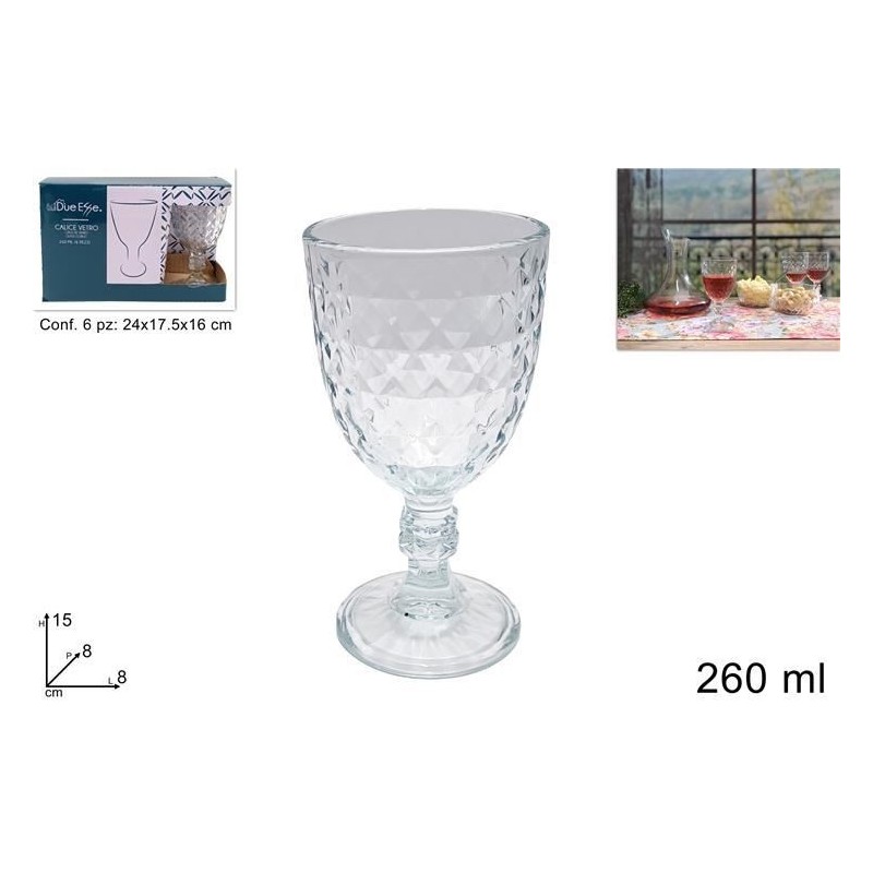 BICCHIERE DIAMANTE A/6 CALICE TRASP. 260ml 649800 DS