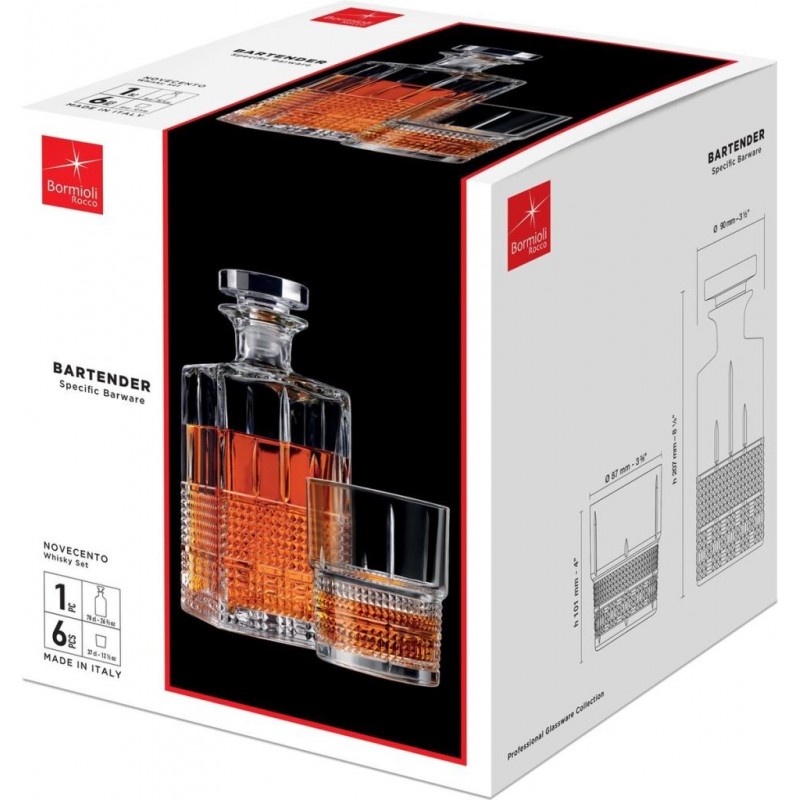 SERVIZIO BOTTIGLIA+ 6 BICCHIERE WHISKY BARTENDER BORMIOLI
