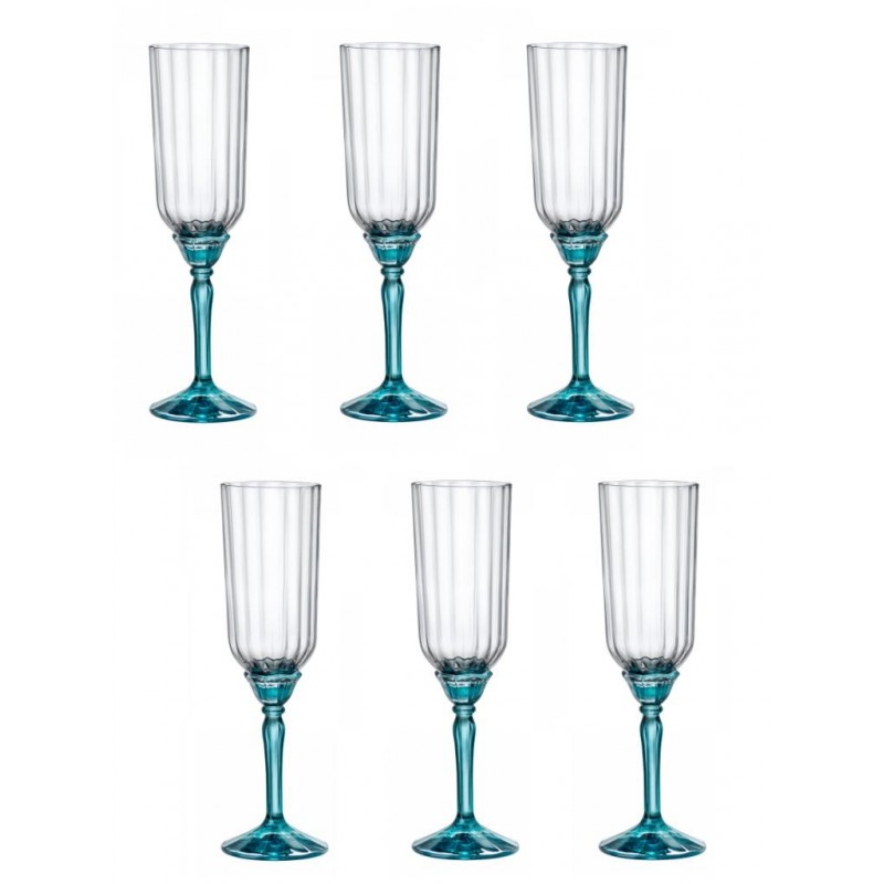 BICCHIERE FLORIAN A/6 CALICE LUCENT BLU CHAMPAGNE 21cl BORM